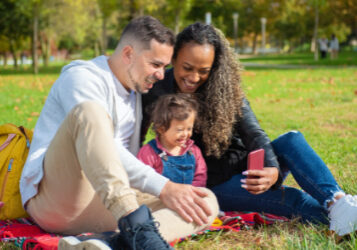 family taking picture in the park